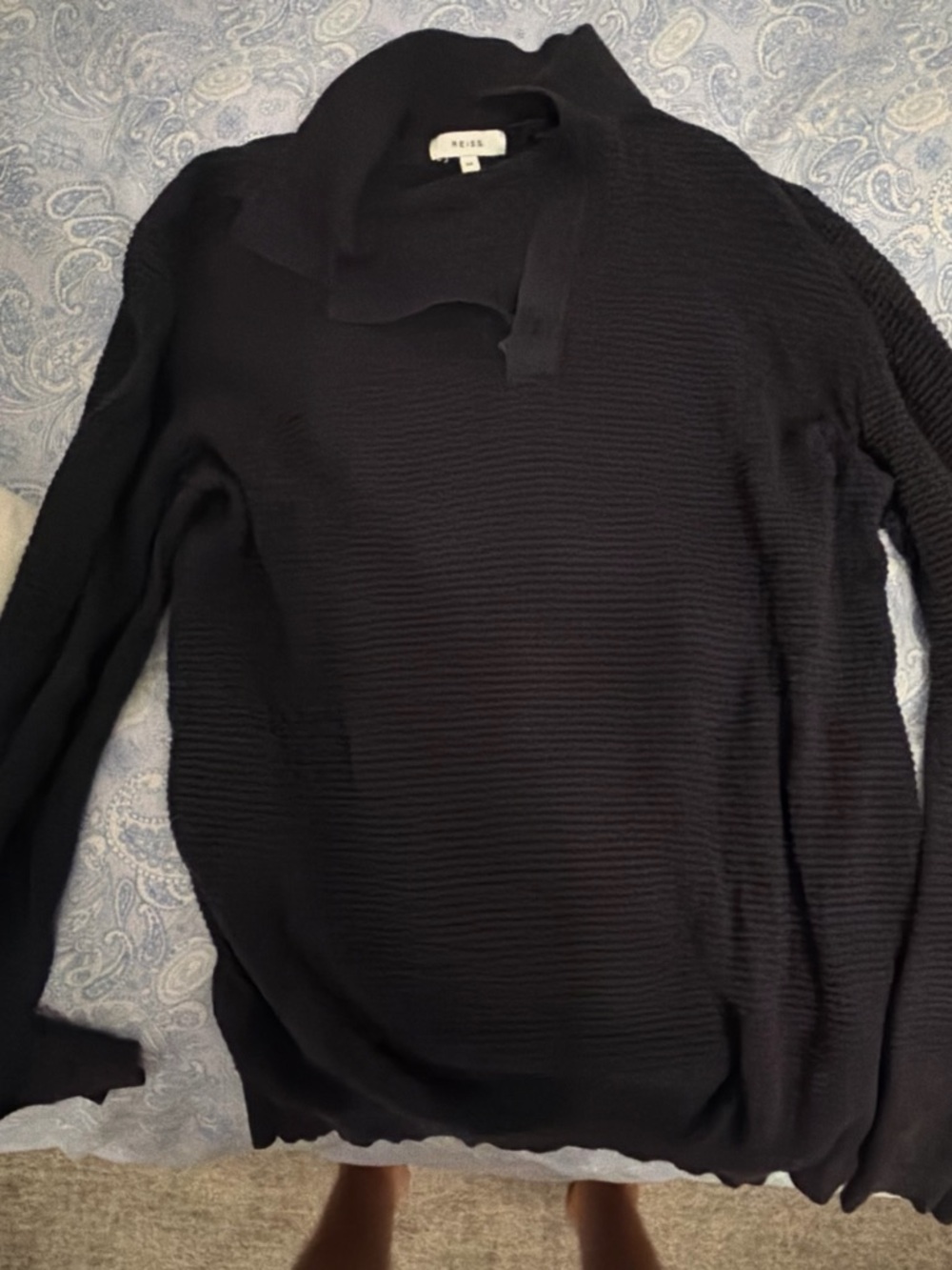 Reiss Black Ribbed Turtleneck Sweater